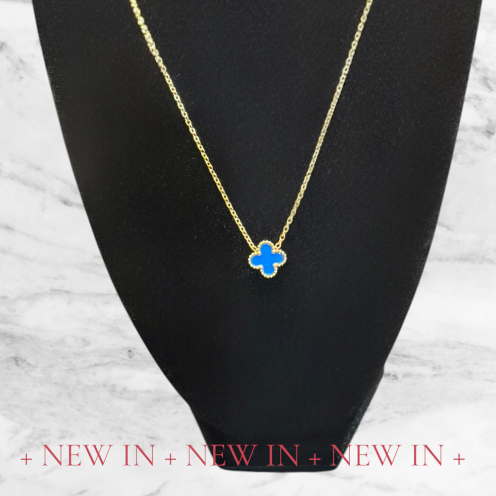 18k Gold-Plated Stainless Steel Blue Clover Pendant Necklace